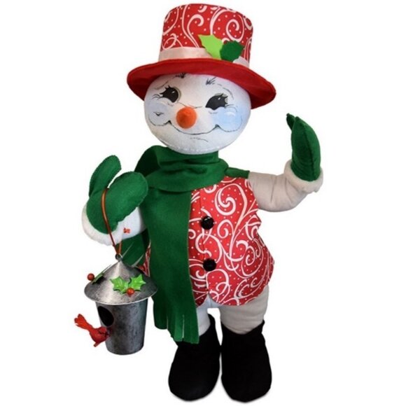 NWT ANNALEE DOLLS 20" Christmas Swirl Snowman 560319 XL Birdhouse Hat Christmas - Picture 1 of 6